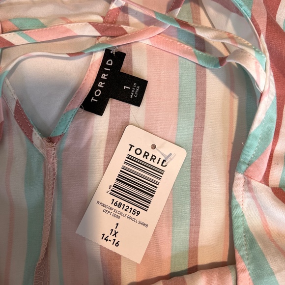 Torrid Babydoll Top - Stretch Challis Stripe Pink Size 1(1X) - Picture 10 of 12